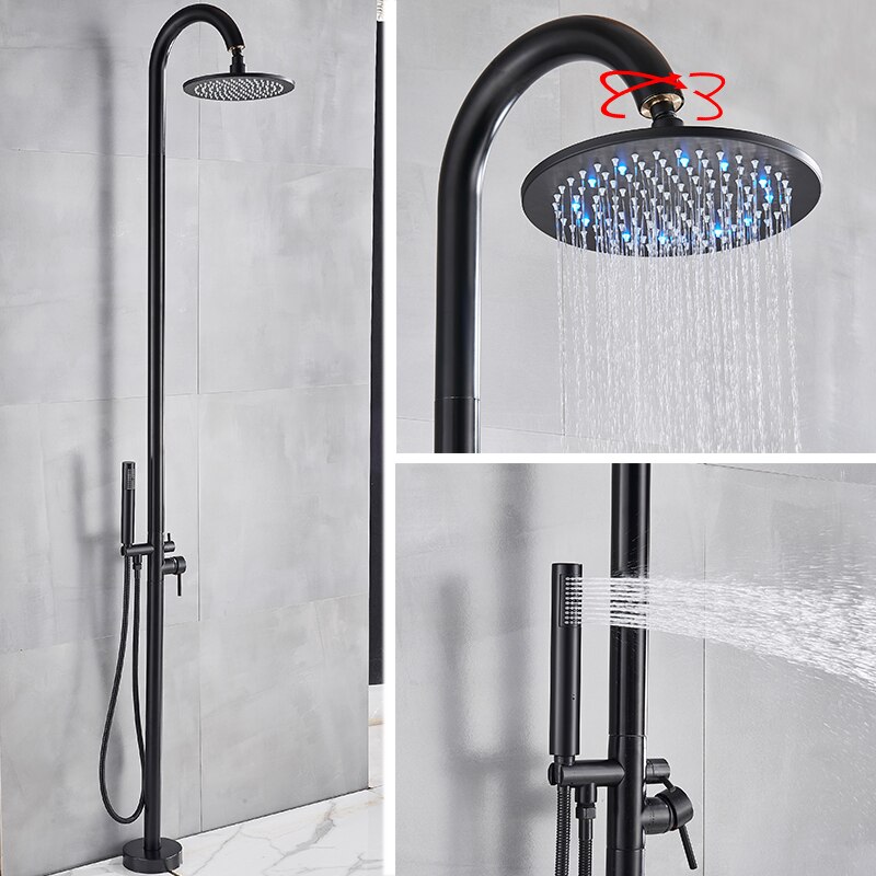 Fontana Dijon Floor Standing Outdoor Shower Faucet Set With Rotatable Rainfall Shower Head In Oil Rubbed Bronze Finish